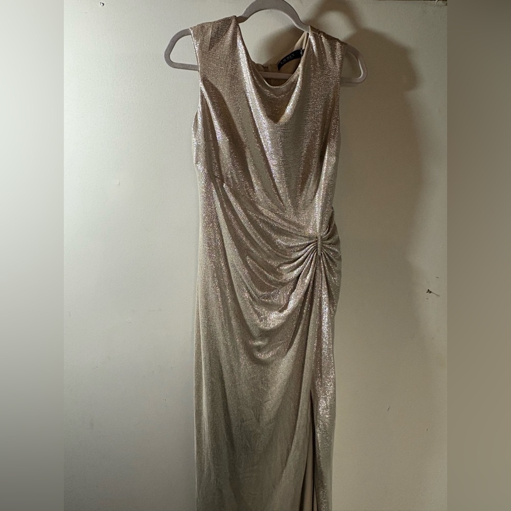 Lauren Ralph Lauren Metallic Champagne Draped Maxi Dress